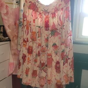 SHEIN Pink and Red Pleated Midi Skirt